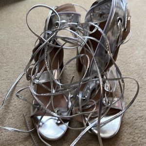 Silver sandals lace up size 9.5 womens